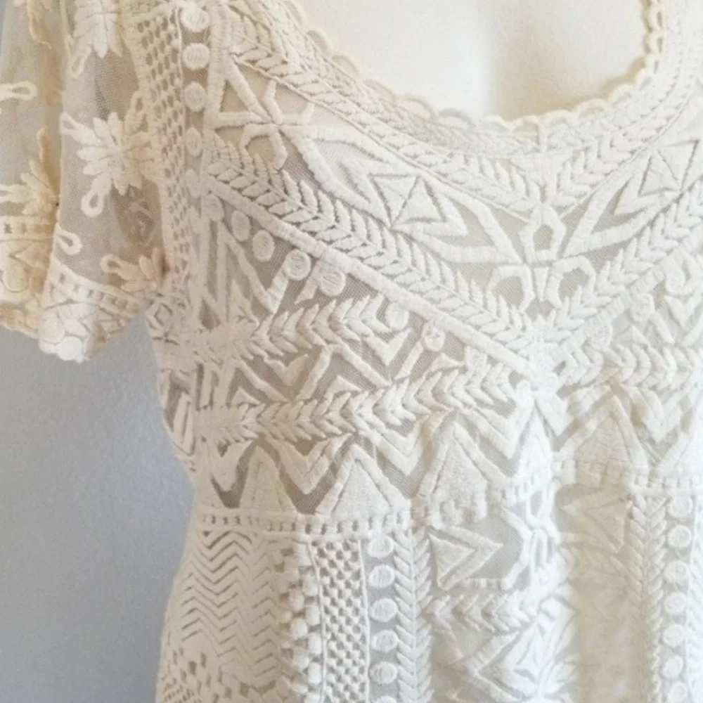 Anthropologie Meadow Rue Lace Short Sleeve Top